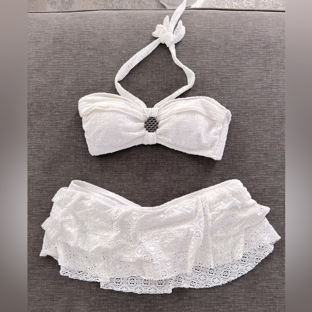 Swim Systems White Crochet Bikini Sz L
